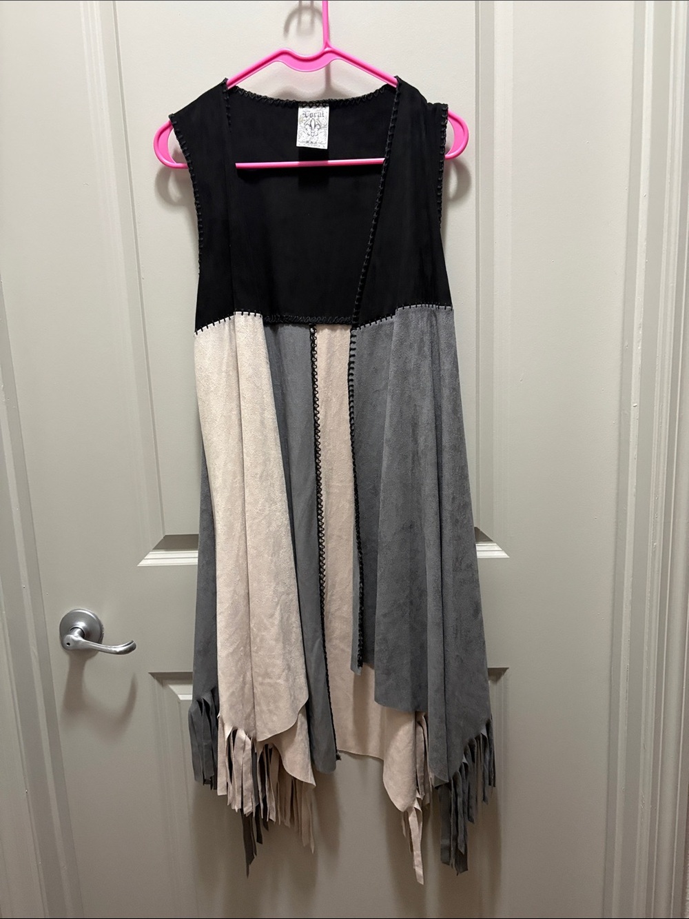 Vocal Black, Gray and Cream Layered Fringe Vest